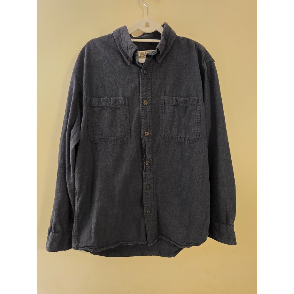 Duluth Trading Company Men's Lrg Charcoal Blue Trim Fit‎ Flannel Button Down Top